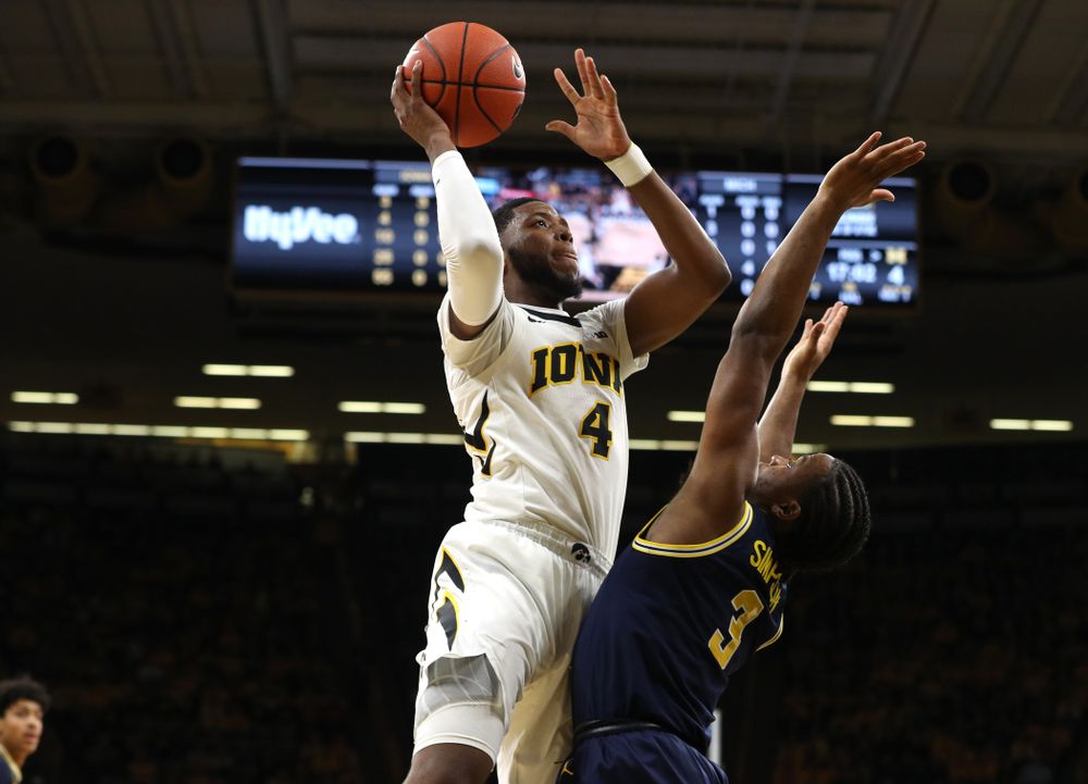 Iowa Hawkeyes guard Isaiah Moss (4) against the Michigan Wolverines Friday, February 1, 2019 at Carver-Hawkeye Arena. (Brian Ray/hawkeyesports.com)