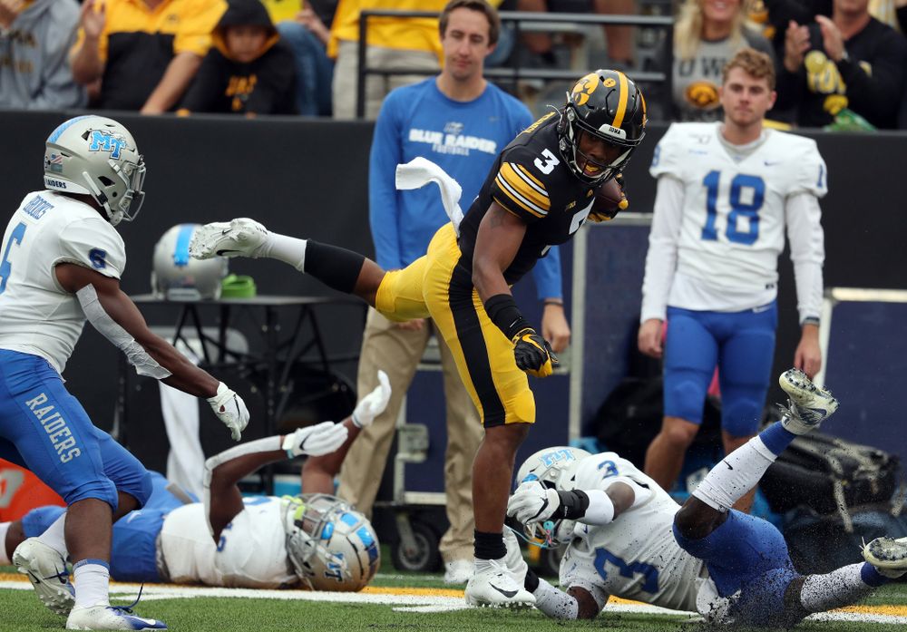 Iowa Hawkeyes wide receiver Tyrone Tracy Jr. (3) against Middle Tennessee State Saturday, September 28, 2019 at Kinnick Stadium. (Brian Ray/hawkeyesports.com)
