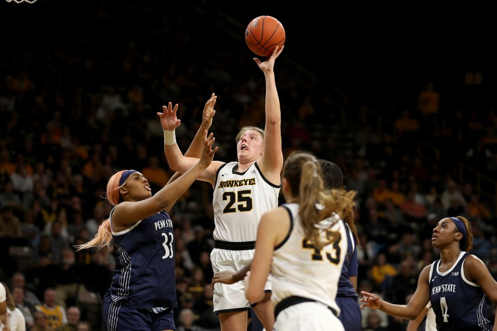 Iowa Hawkeyes forward/center Monika Czinano (25) against Penn State Saturday, February 22, 2020 at Carver-Hawkeye Arena. (Brian Ray/hawkeyesports.com)