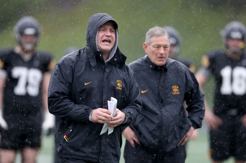 Iowa Hawkeyes offensive coordinator Brian Ferentz coaches during practice Monday, December 23, 2019 at Mesa College in San Diego. (Brian Ray/hawkeyesports.com)