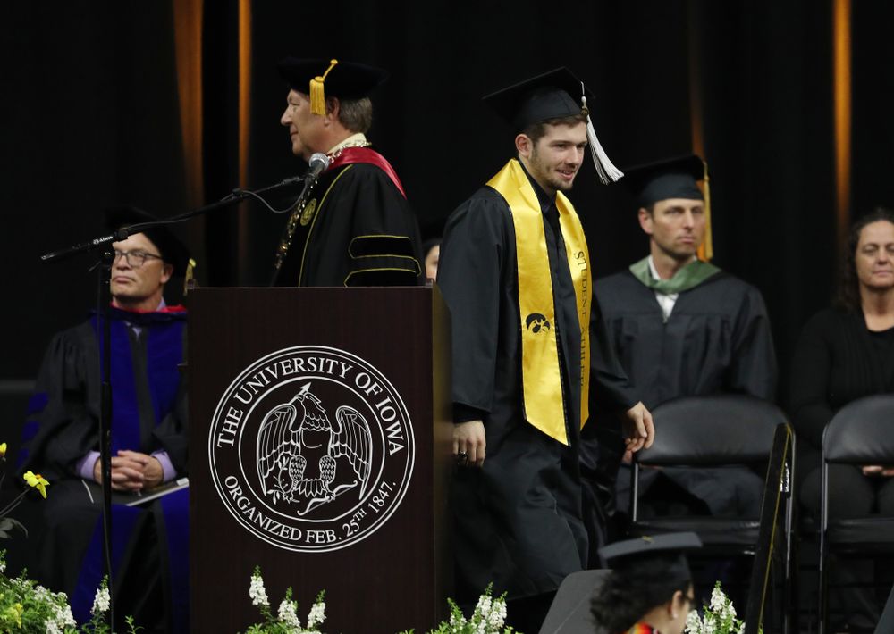 Iowa MenÕs Gymnast Rogelio Vazquez during the College of Liberal Arts and Sciences spring commencement Saturday, May 11, 2019 at Carver-Hawkeye Arena. (Brian Ray/hawkeyesports.com)