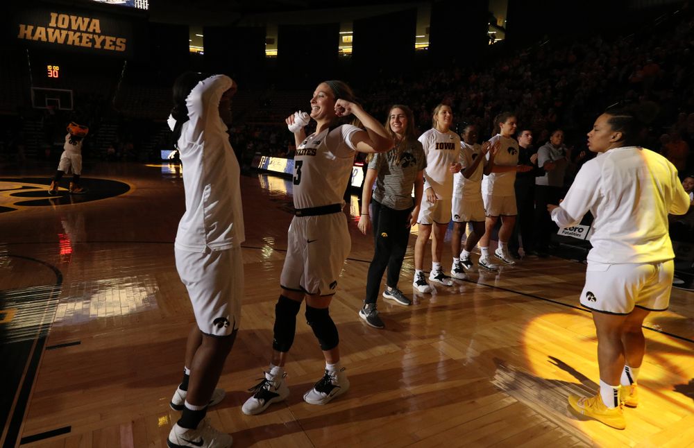 Iowa Hawkeyes guard Makenzie Meyer (3) and guard Zion Sanders (24) against the Michigan Wolverines Thursday, January 17, 2019 at Carver-Hawkeye Arena. (Brian Ray/hawkeyesports.com)