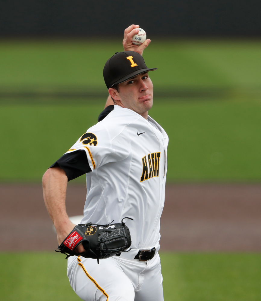 Iowa Hawkeyes pitcher Nick Allgeyer (24) during a double header against the Indiana Hoosiers Friday, March 23, 2018 at Duane Banks Field. (Brian Ray/hawkeyesports.com)