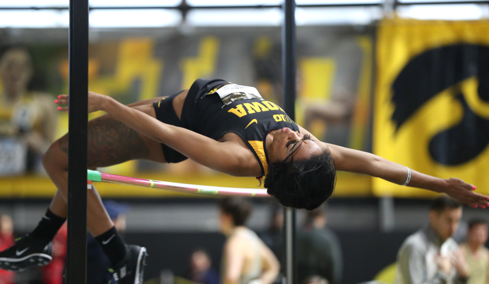 Iowa's Tria Simmons competes in the high jump during the 2019 Larry Wieczorek Invitational Friday, January 18, 2019 at the Recreation Building. (Brian Ray/hawkeyesports.com)
