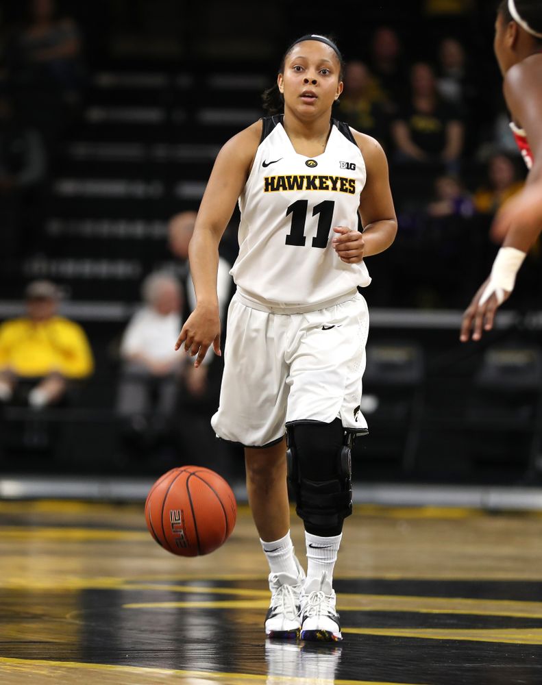 Iowa Hawkeyes guard Tania Davis (11) against the Nebraska Cornhuskers Thursday, January 3, 2019 at Carver-Hawkeye Arena. (Brian Ray/hawkeyesports.com)