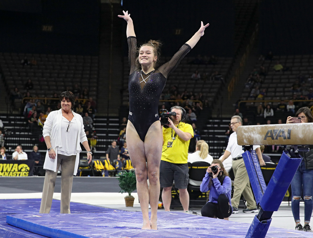 Iowa’s Daniela Castillo competes on the beam during their meet at Carver-Hawkeye Arena in Iowa City on Sunday, March 8, 2020. (Stephen Mally/hawkeyesports.com)