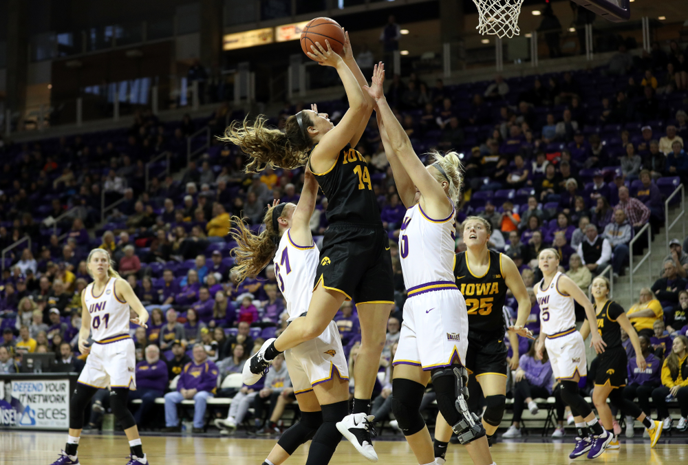 Iowa Hawkeyes forward McKenna Warnock (14) against Northern Iowa Sunday, November 17, 2019 at the McLeod Center. (Brian Ray/hawkeyesports.com)