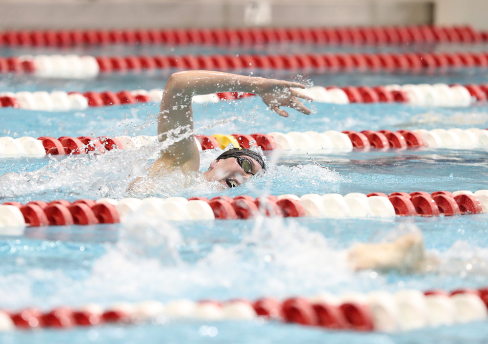 Iowa's Allyssa Fluit swims the 500-yard freestyle during the 2019 Women's Big Ten Swimming and Diving meet Thursday, February 21, 2019 in Bloomington, Indiana. (Brian Ray/hawkeyesports.com)