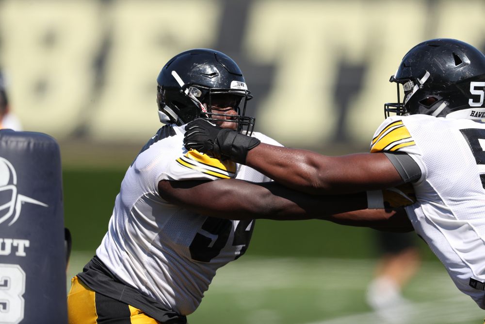 Iowa Hawkeyes defensive tackle Daviyon Nixon (54) during Fall Camp Practice No. 5 Tuesday, August 6, 2019 at the Ronald D. and Margaret L. Kenyon Football Practice Facility. (Brian Ray/hawkeyesports.com)