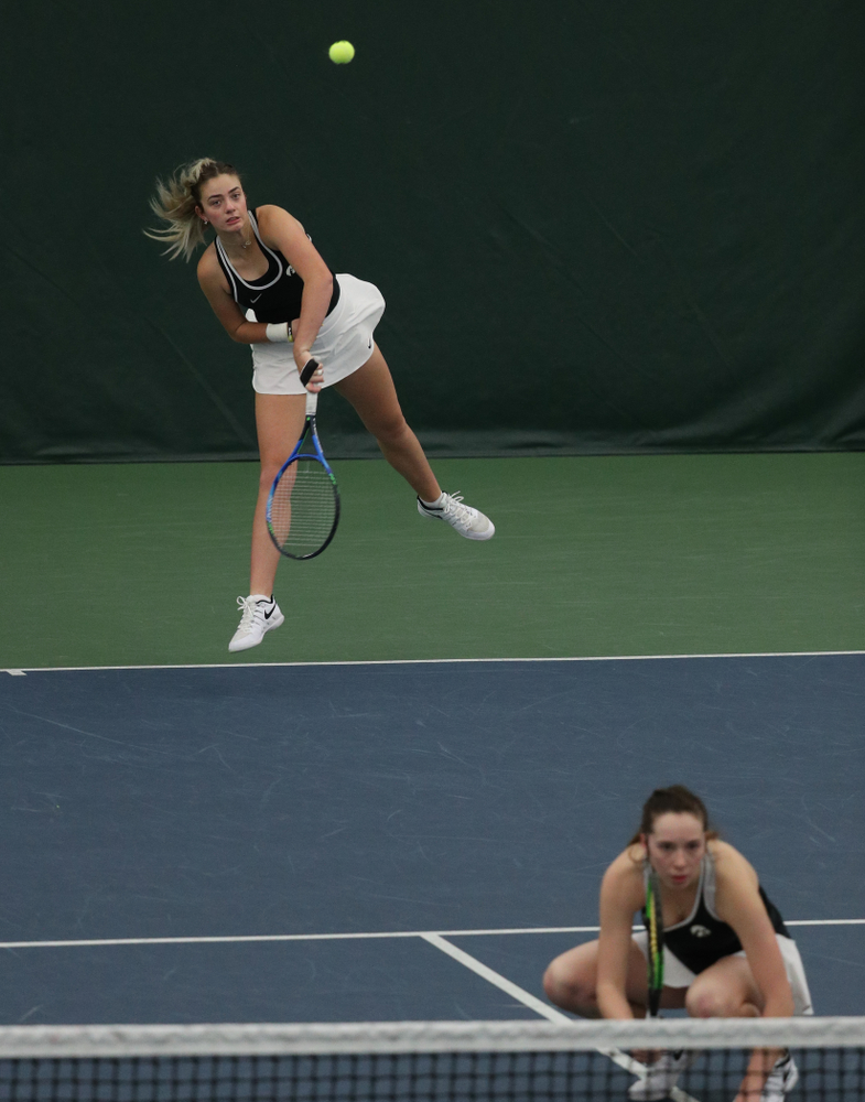 Iowa's Sophie Clark during a doubles match against North Texas Sunday, January 20, 2019 at the Hawkeye Tennis and Recreation Center. (Brian Ray/hawkeyesports.com)