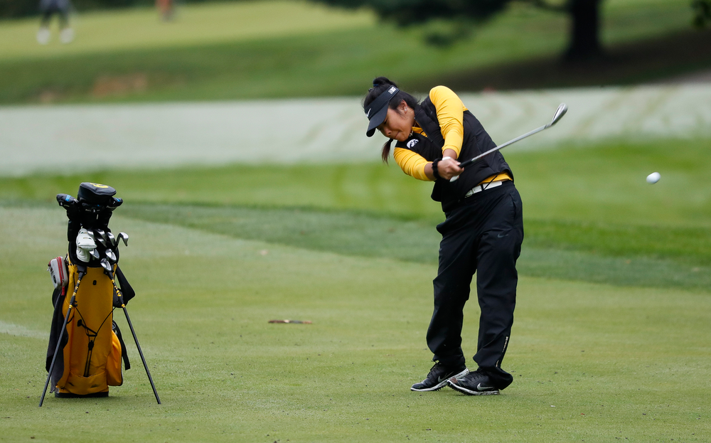 Iowa's Rachel Fujitani hits an approach shot during the Diane Thomason Invitational at Finkbine Golf Course on September 29, 2018. (Tork Mason/hawkeyesports.com)