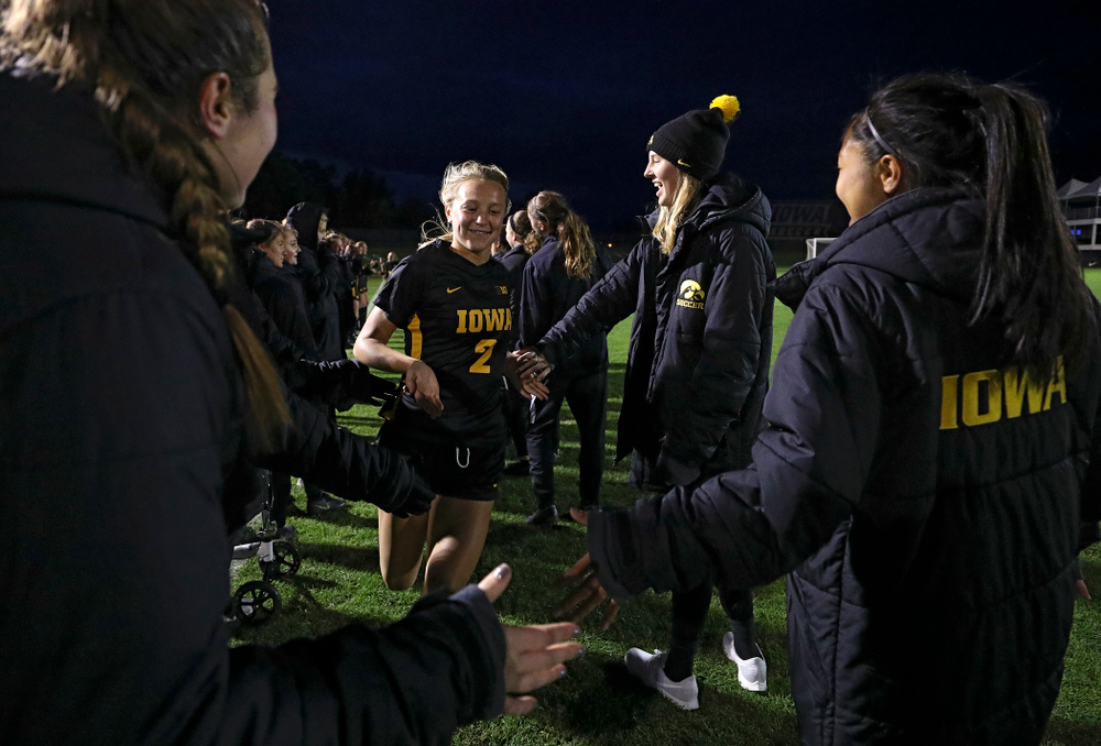 Iowa midfielder Hailey Rydberg (2) is introduced before their match at the Iowa Soccer Complex in Iowa City on Friday, Oct 11, 2019. (Stephen Mally/hawkeyesports.com)