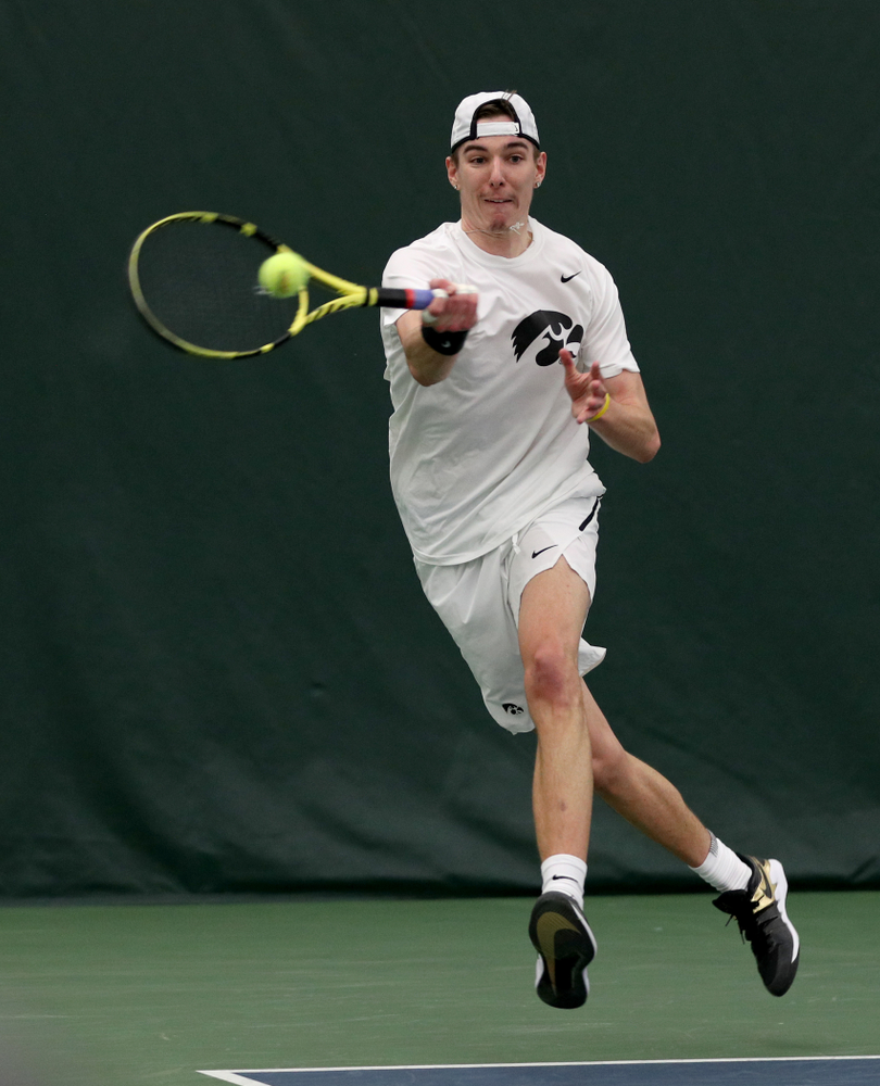 Iowa’s Nikita Snezhko against Cornell Sunday, March 8, 2020 at the Hawkeye Tennis and Recreation Center. (Brian Ray/hawkeyesports.com)