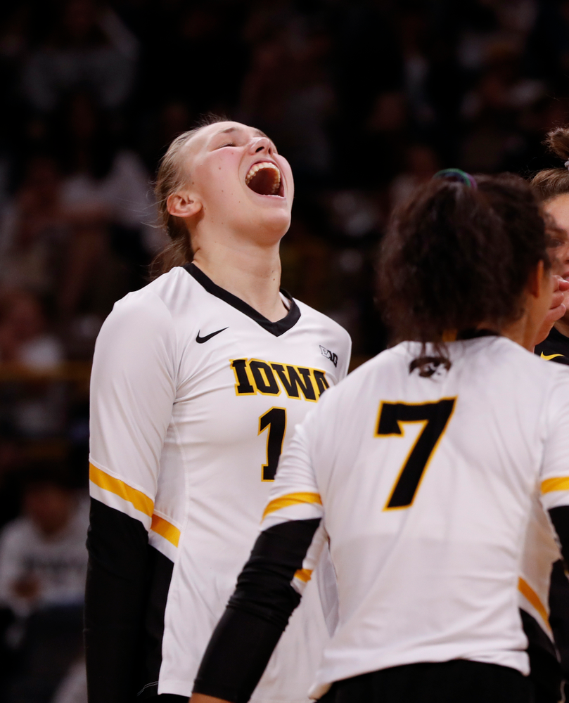 Iowa Hawkeyes outside hitter Cali Hoye (14) against the Michigan State Spartans Friday, September 21, 2018 at Carver-Hawkeye Arena. (Brian Ray/hawkeyesports.com)