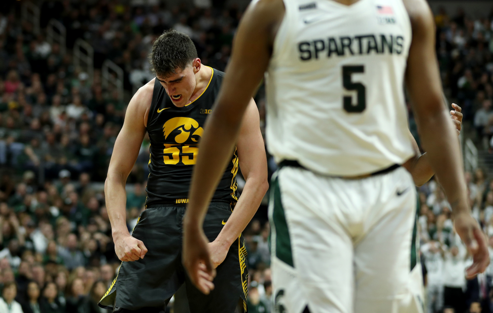 Iowa Hawkeyes forward Luka Garza (55) against Michigan State Tuesday, February 25, 2020 at the Breslin Center in East Lansing, MI. (Brian Ray/hawkeyesports.com)