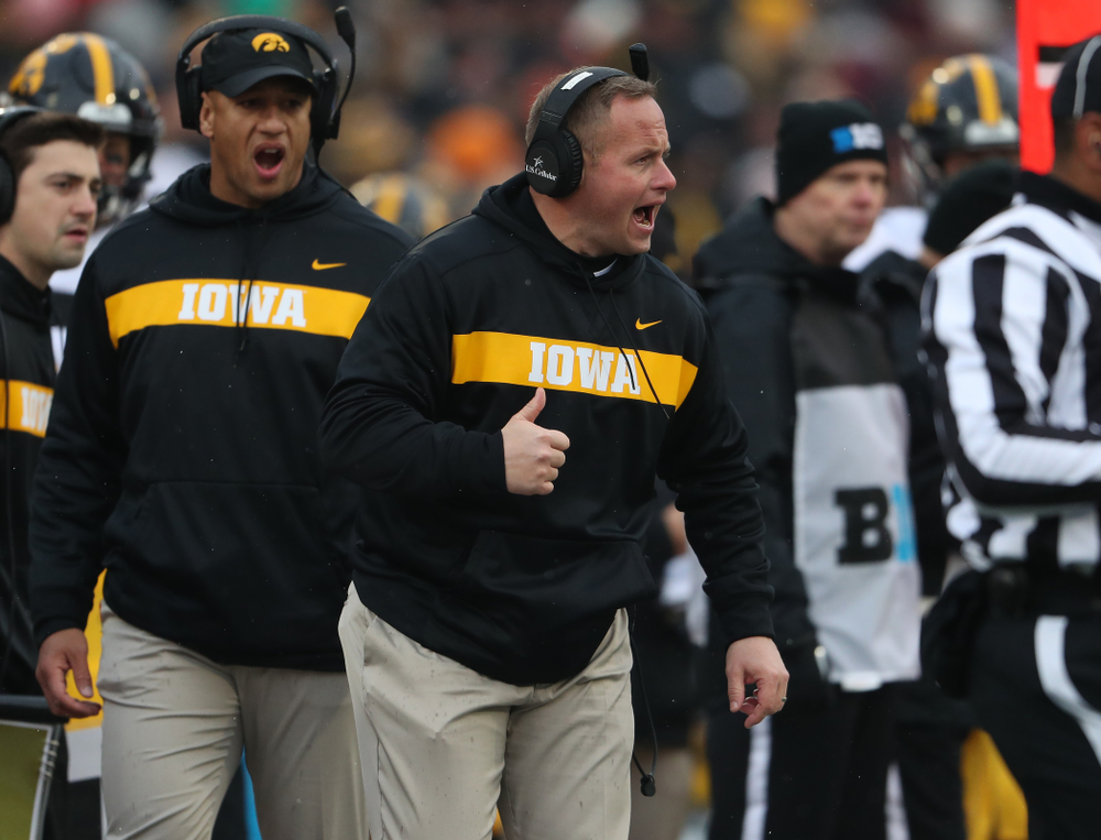 Iowa Hawkeyes linebackers coach Seth Wallace against the Illinois Fighting Illini Saturday, November 17, 2018 at Memorial Stadium in Champaign, Ill. (Max Allen/hawkeyesports.com)(Brian Ray/hawkeyesports.com)