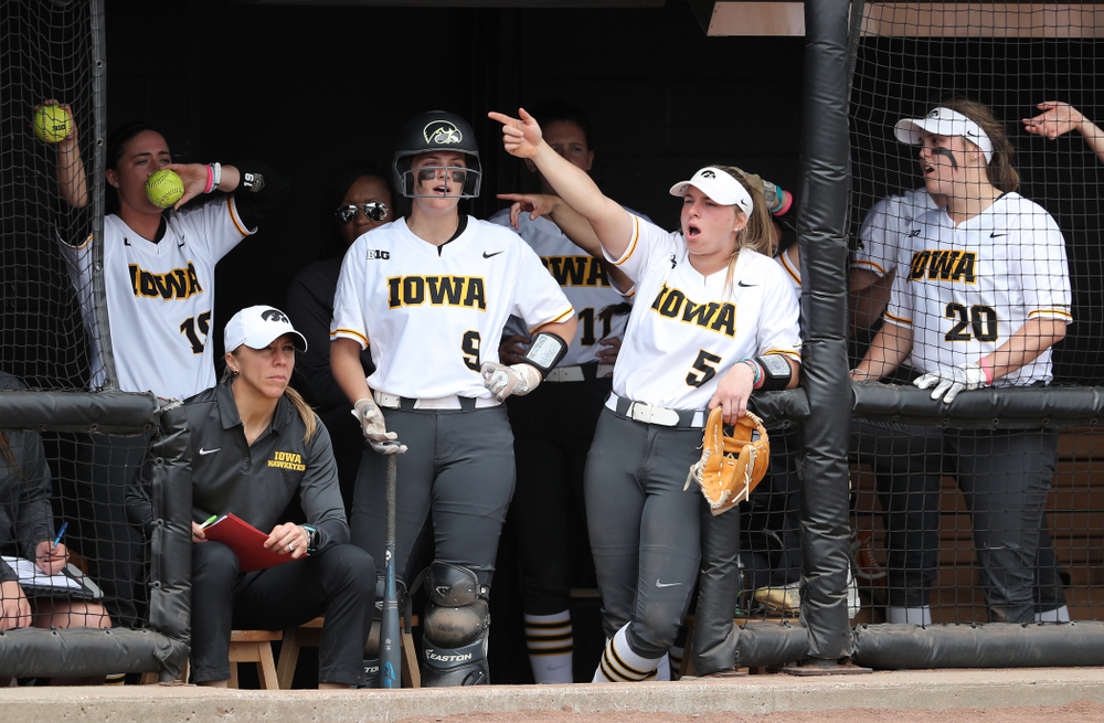 Iowa Hawkeyes Sydney Owens (5) against the Ohio State Buckeyes on senior day Sunday, May 5, 2019 at Pearl Field. (Brian Ray/hawkeyesports.com)