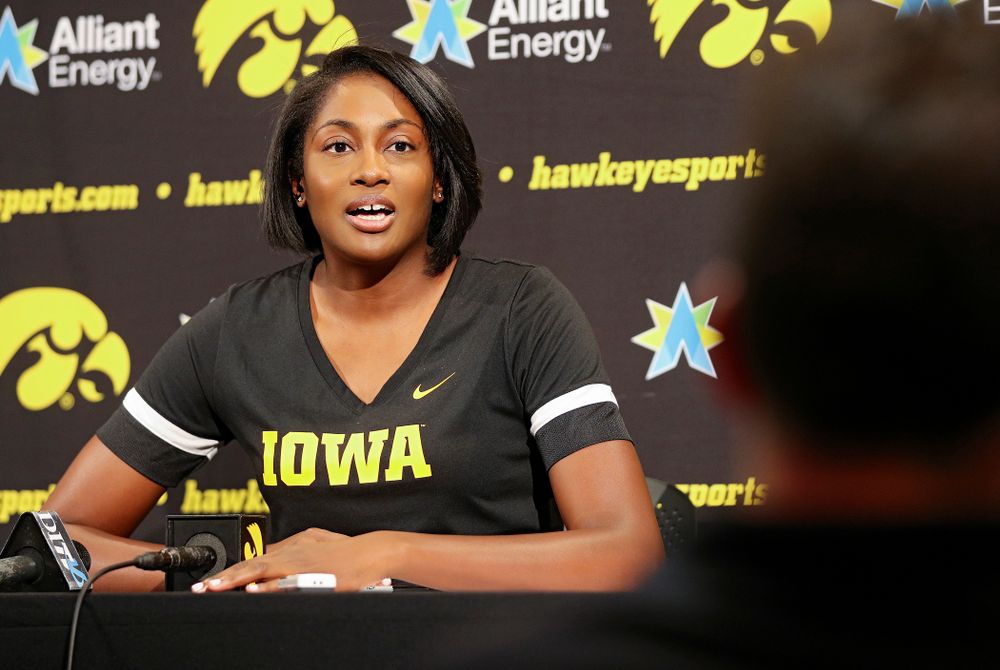 Iowa interim head coach Vicki Brown answers questions during Iowa Volleyball’s Media Day at Carver-Hawkeye Arena in Iowa City on Friday, Aug 23, 2019. (Stephen Mally/hawkeyesports.com)