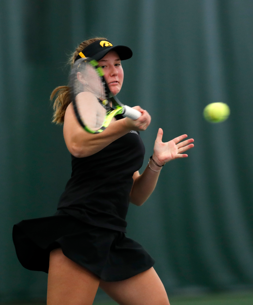 Danielle Burich and Montana Crawford play a doubles match against Ohio State Sunday, March 25, 2018 at the Hawkeye Tennis and Recreation Center. (Brian Ray/hawkeyesports.com)