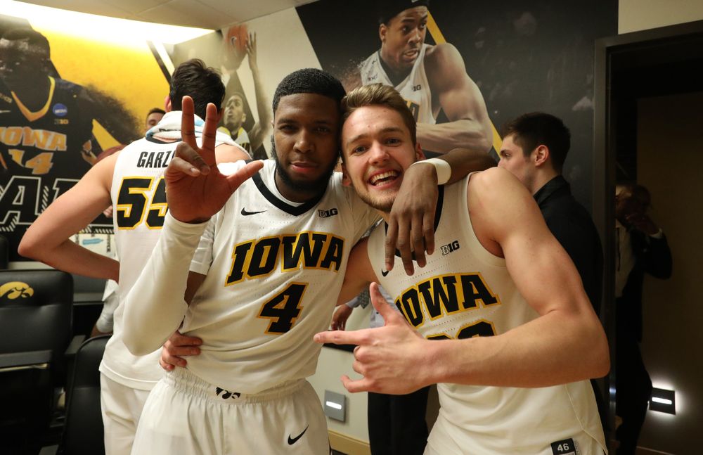 Iowa Hawkeyes guard Isaiah Moss (4) and forward Riley Till (20) against the Michigan Wolverines Friday, February 1, 2019 at Carver-Hawkeye Arena. (Brian Ray/hawkeyesports.com)