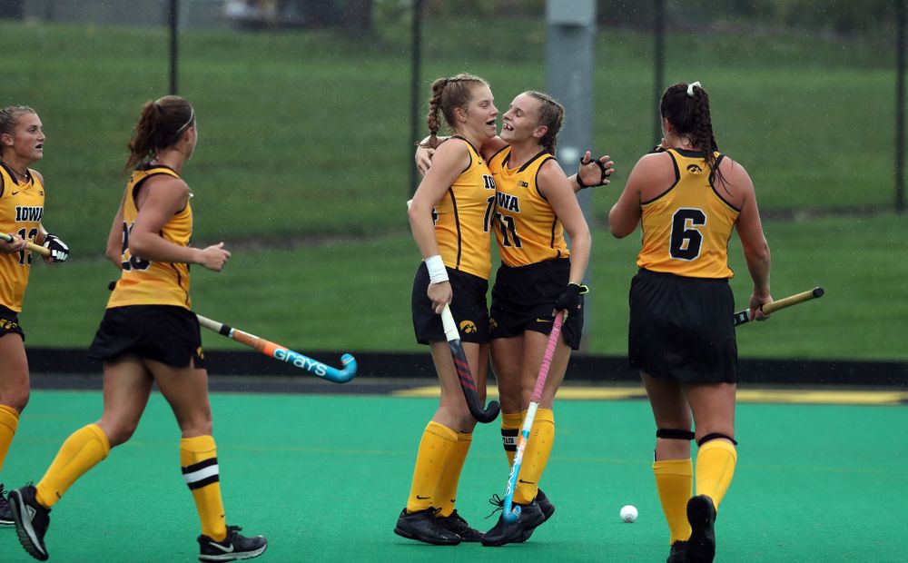 Iowa Hawkeyes Ellie Holley (7) and Katie Birch (11) against the Michigan State Spartans Sunday, September 29, 2019 at Grant Field. (Brian Ray/hawkeyesports.com)