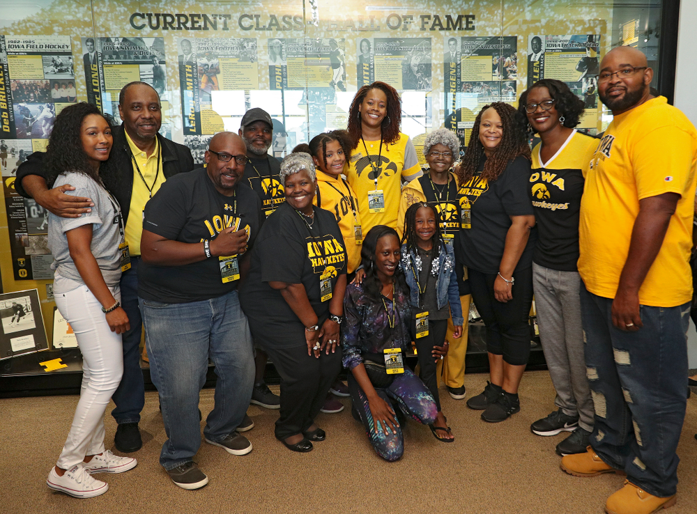 2019 University of Iowa Athletics Hall of Fame inductee Tangela Smith with her family at the University of Iowa Athletics Hall of Fame in Iowa City on Friday, Aug 30, 2019. (Stephen Mally/hawkeyesports.com)