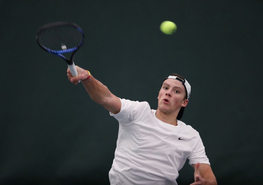 Iowa's Joe Tyler against Western Michigan Saturday, January 19, 2019 at the Hawkeye Tennis and Recreation Complex. (Brian Ray/hawkeyesports.com)