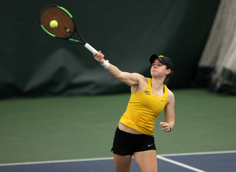 Iowa's Elise Van Heuvelen against the Iowa State Cyclones Friday, February 8, 2019 at the Hawkeye Tennis and Recreation Complex. (Brian Ray/hawkeyesports.com)