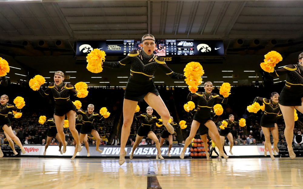 The Iowa Dance Team performs at halftime of the Iowa Hawkeyes game against the Maryland Terrapins Friday, January 10, 2020 at Carver-Hawkeye Arena. (Brian Ray/hawkeyesports.com)