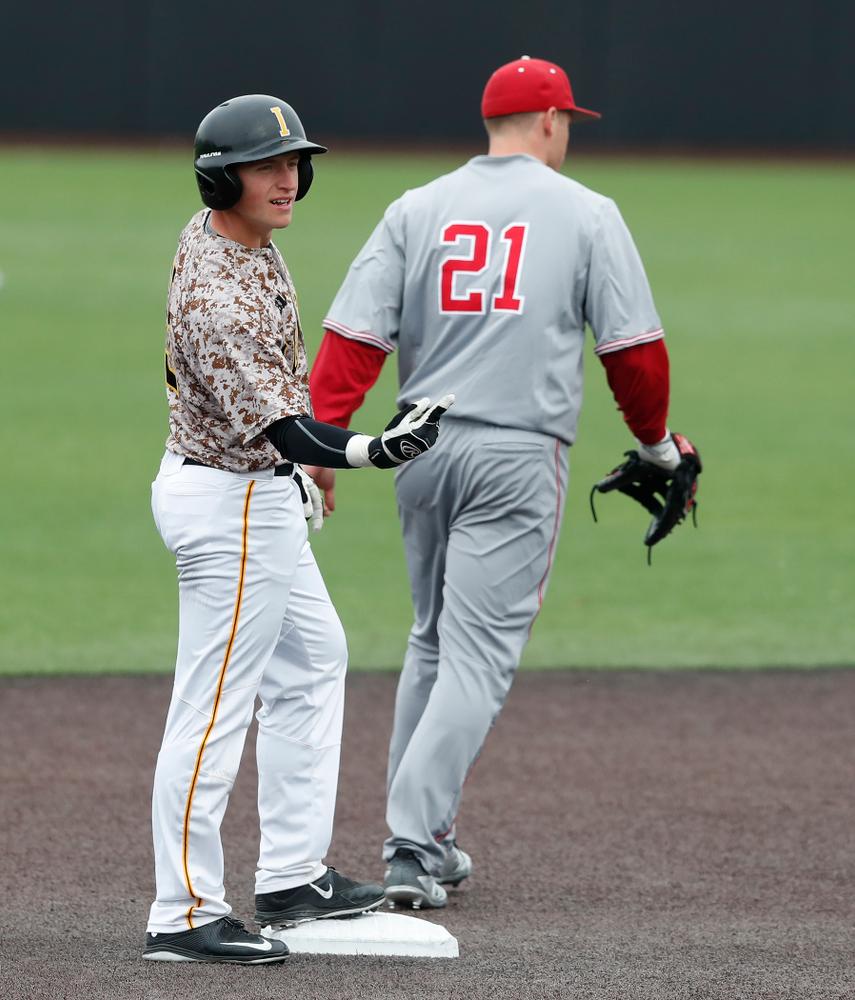 Iowa Hawkeyes catcher Tyler Cropley (5) during a double header against the Indiana Hoosiers Friday, March 23, 2018 at Duane Banks Field. (Brian Ray/hawkeyesports.com)