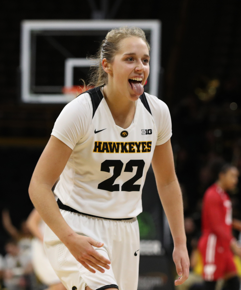 Iowa Hawkeyes guard Kathleen Doyle (22) against the Wisconsin Badgers Monday, January 7, 2019 at Carver-Hawkeye Arena. (Brian Ray/hawkeyesports.com)