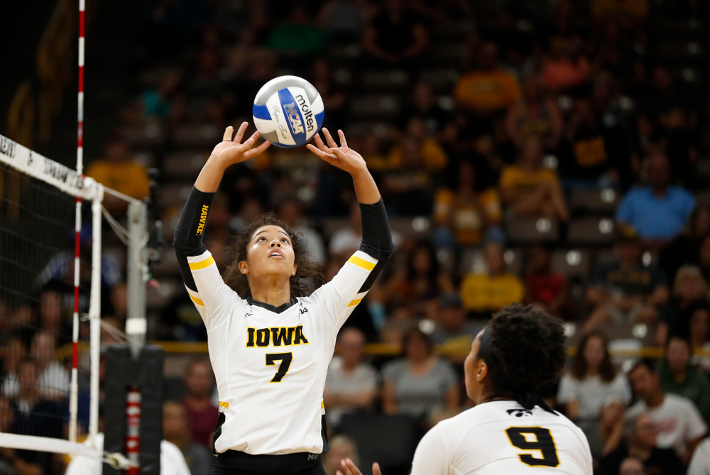 Iowa Hawkeyes setter Gabrielle Orr (7) against Eastern Illinois Sunday, September 9, 2018 at Carver-Hawkeye Arena. (Brian Ray/hawkeyesports.com)