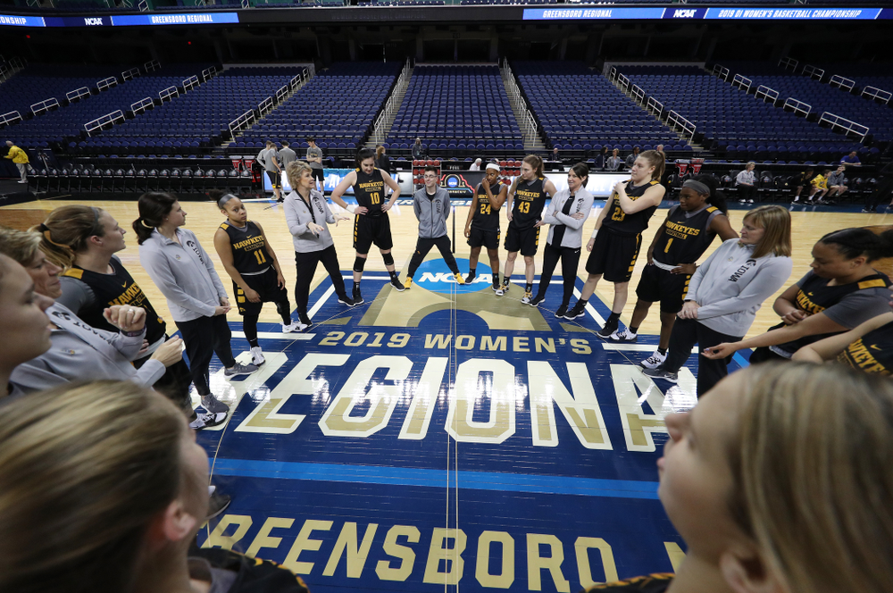 The Iowa Hawkeyes during media and practice as they prepare for their Sweet 16 matchup against NC State Friday, March 29, 2019 at the Greensboro Coliseum in Greensboro, NC.(Brian Ray/hawkeyesports.com)