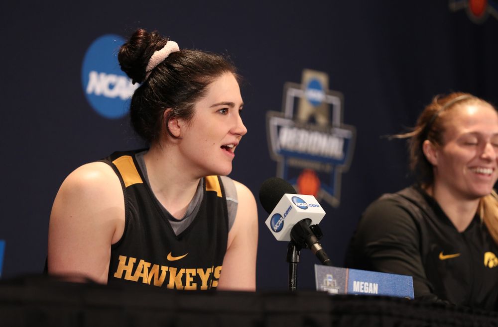 Iowa Hawkeyes forward Megan Gustafson (10) during practice and media before the regional final of the 2019 NCAA Women's College Basketball Tournament against the Baylor Bears Sunday, March 31, 2019 at Greensboro Coliseum in Greensboro, NC.(Brian Ray/hawkeyesports.com)
