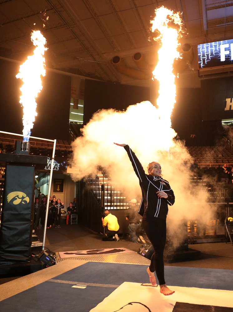 Iowa's Lauren Guerin is introduced before their meet against Southeast Missouri State Friday, January 11, 2019 at Carver-Hawkeye Arena. (Brian Ray/hawkeyesports.com)