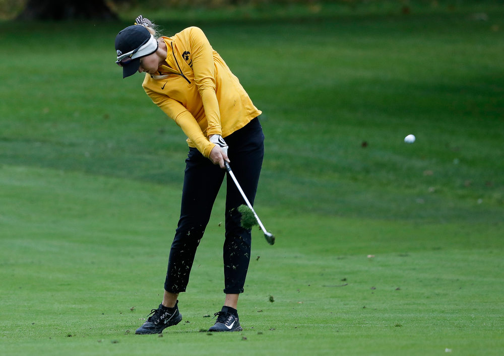 Iowa's Shawn Rennegarbe hits an approach shot during the Diane Thomason Invitational at Finkbine Golf Course on September 29, 2018. (Tork Mason/hawkeyesports.com)