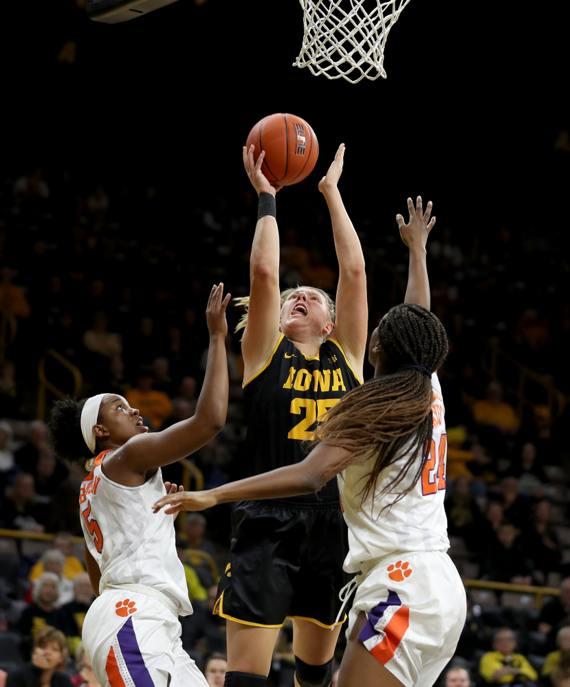 Iowa Hawkeyes forward/center Monika Czinano (25) against Clemson Wednesday, December 4, 2019 at Carver-Hawkeye Arena. (Brian Ray/hawkeyesports.com)