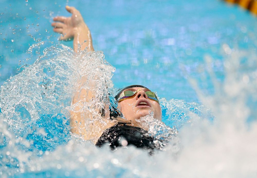 Iowa’s Kennedy Gilbertson swims the women’s 200 yard backstroke C final event during the 2020 Women’s Big Ten Swimming and Diving Championships at the Campus Recreation and Wellness Center in Iowa City on Saturday, February 22, 2020. (Stephen Mally/hawkeyesports.com)