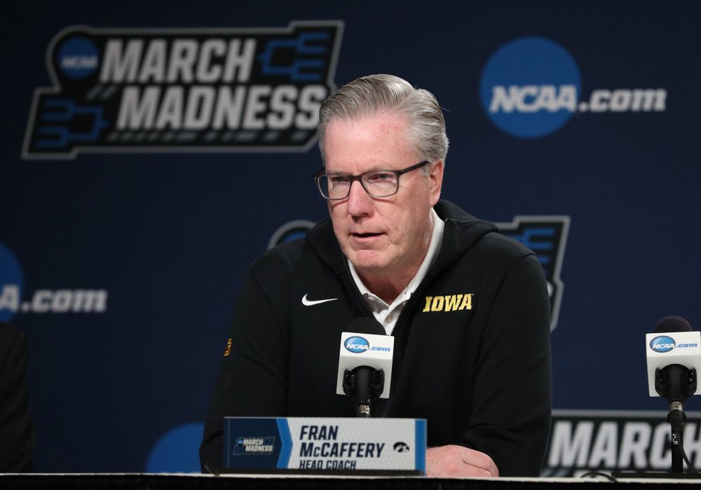 Iowa Hawkeyes head coach Fran McCaffery during press availability and practice before the first round of the 2019 NCAA Men's Basketball Tournament Thursday, March 21, 2019 at Nationwide Arena in Columbus, Ohio. (Brian Ray/hawkeyesports.com)