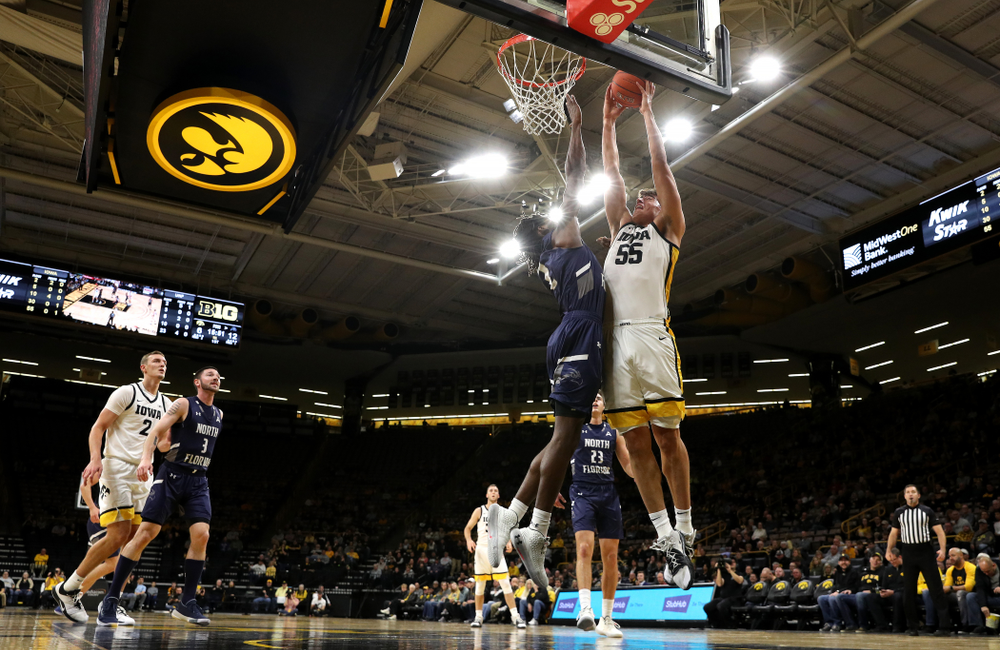 Iowa Hawkeyes forward Luka Garza (55) against North Florida Thursday, November 21, 2019 at Carver-Hawkeye Arena. (Brian Ray/hawkeyesports.com)