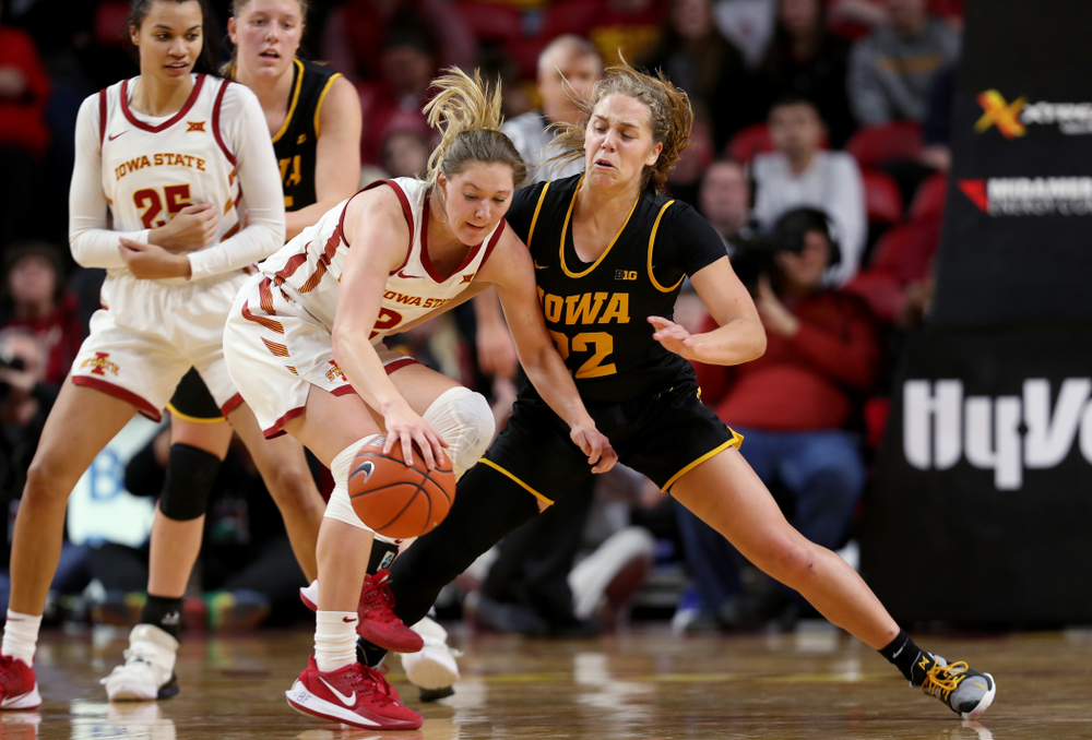 Iowa Hawkeyes guard Kathleen Doyle (22) against the Iowa State Cyclones Wednesday, December 11, 2019 at Hilton Coliseum in Ames, Iowa(Brian Ray/hawkeyesports.com)