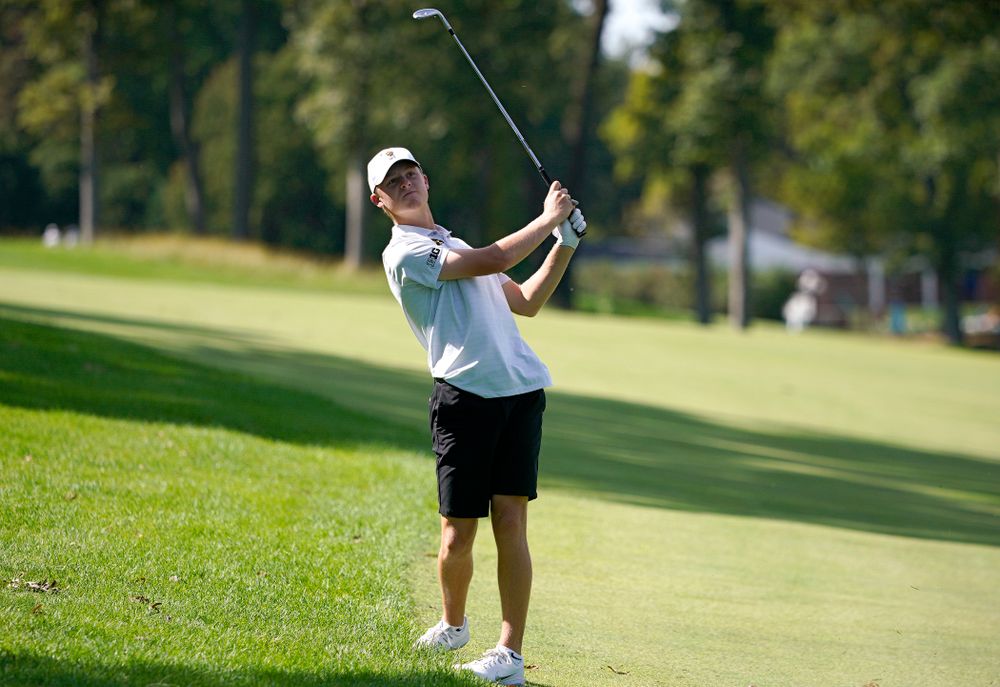 Iowa’s Benton Weinberg drives a shot during the second day of the Golfweek Conference Challenge at the Cedar Rapids Country Club in Cedar Rapids on Monday, Sep 16, 2019. (Stephen Mally/hawkeyesports.com)