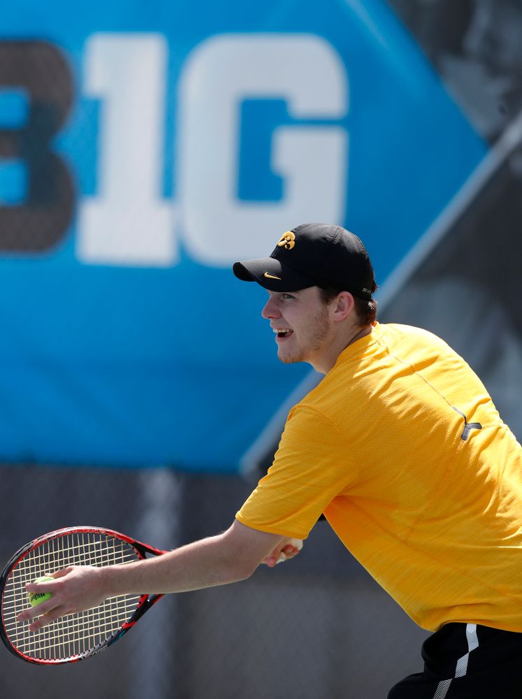 Jonas Larsen against Northwestern in the first round of the 2018 Big Ten Men's Tennis Tournament Thursday, April 26, 2018 at the Hawkeye Tennis and Recreation Complex. (Brian Ray/hawkeyesports.com)