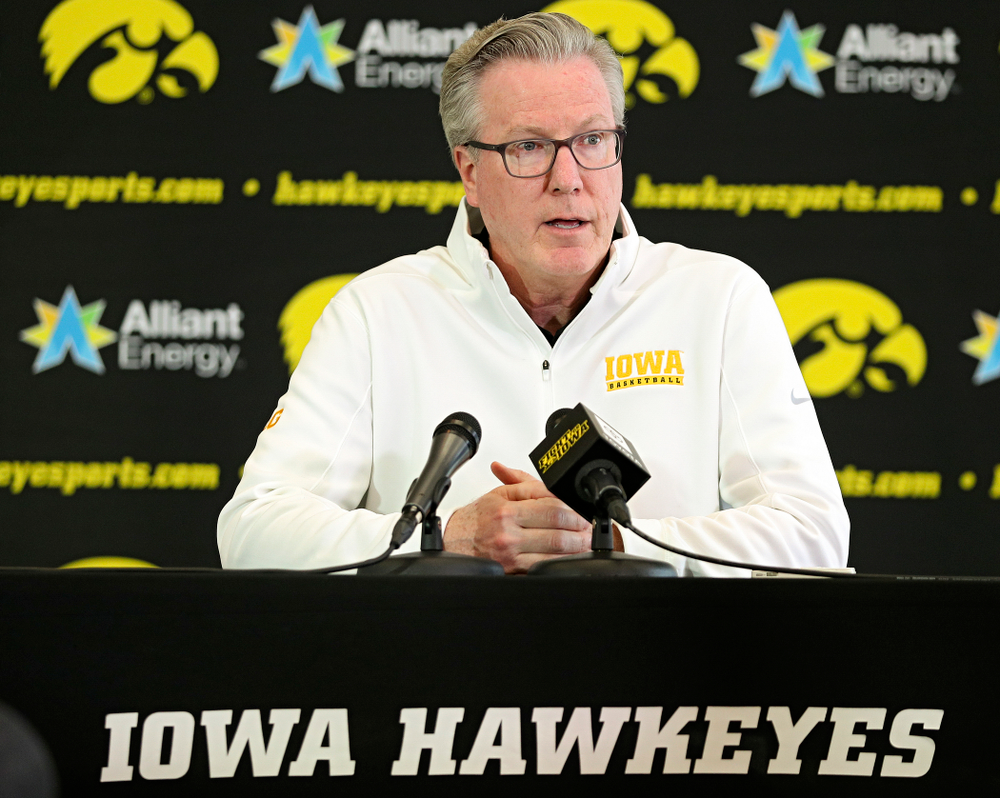 Iowa Hawkeyes head coach Fran McCaffery answers questions during Iowa Men’s Basketball Media Day at Carver-Hawkeye Arena in Iowa City on Wednesday, Oct 9, 2019. (Stephen Mally/hawkeyesports.com)