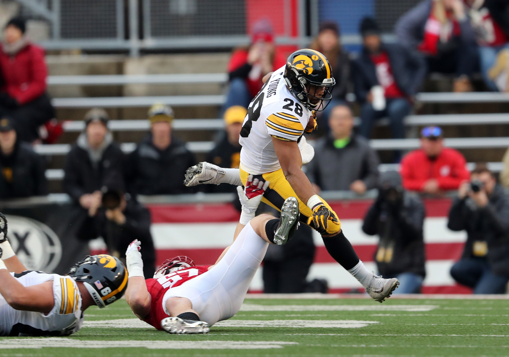 Iowa Hawkeyes running back Toren Young (28) against the Wisconsin Badgers Saturday, November 9, 2019 at Camp Randall Stadium in Madison, Wisc. (Brian Ray/hawkeyesports.com)