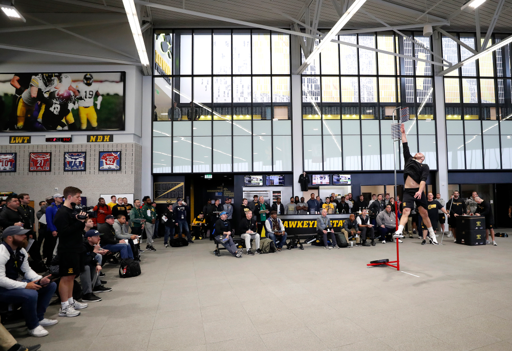 Iowa Hawkeyes linebacker Bo Bower (41) during the team's annual pro day Monday, March 26, 2018 at the Hansen Football Performance Center. (Brian Ray/hawkeyesports.com)
