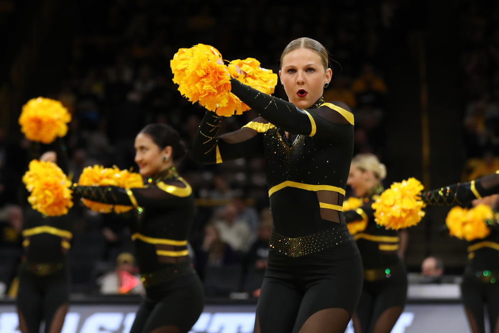 The Iowa Dance Team performs at halftime of the Iowa Hawkeyes game against the Nebraska Cornhuskers Thursday, January 3, 2019 at Carver-Hawkeye Arena. (Brian Ray/hawkeyesports.com)