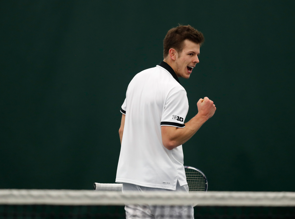 Piotr Smietana against Purdue Sunday, April 15, 2018 at the Hawkeye Tennis and Recreation Center. (Brian Ray/hawkeyesports.com)