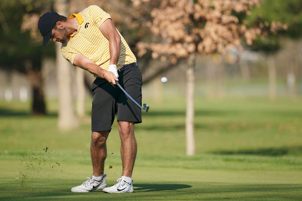 Iowa's Gonzalo Leal hits from the fairway during the third round of the Hawkeye Invitational at Finkbine Golf Course in Iowa City on Sunday, Apr. 21, 2019. (Stephen Mally/hawkeyesports.com)