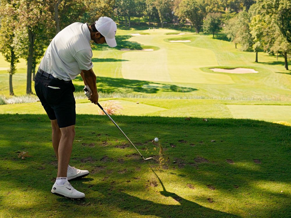 Iowa’s Joe Kim tees off during the second day of the Golfweek Conference Challenge at the Cedar Rapids Country Club in Cedar Rapids on Monday, Sep 16, 2019. (Stephen Mally/hawkeyesports.com)